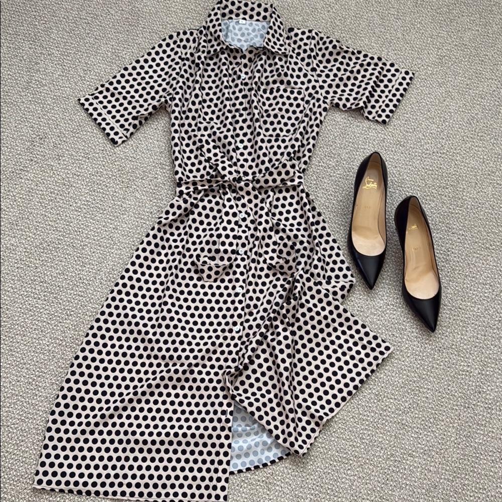 NWOT Polka Dot Midi Dress, Belted. Size L